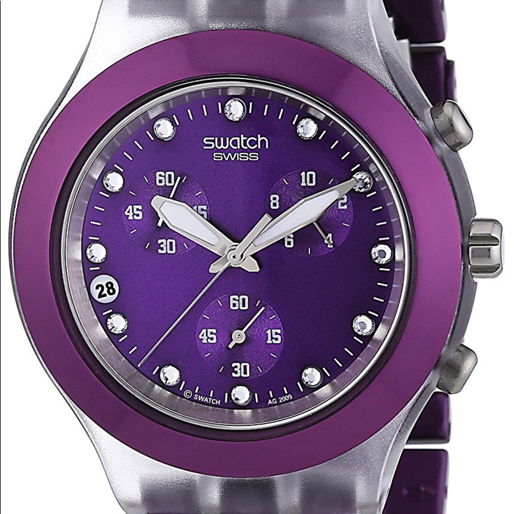 Purple Swatch Swiss chrono watch